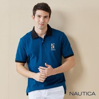 【NAUTICA】男裝 品牌LOGO刺繡短袖POLO衫(藍色)