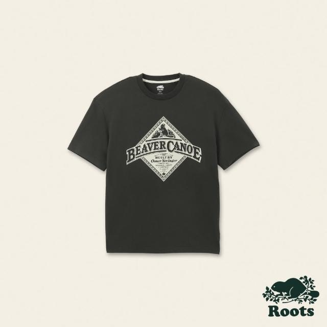 【Roots】Roots男裝-海狸獨木舟系列 寬版有機棉短袖T恤(鐵灰色)