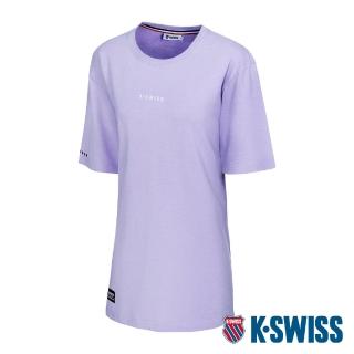 【K-SWISS】寬版水洗純棉T恤 Oversized Tee-女-粉紫(198075-592)