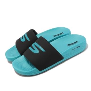 【SKECHERS】拖鞋 Hyper Slide-Deriver 男鞋 黑 藍 皮革 緩衝 一片拖 固特異橡膠大底(246020BKTL)