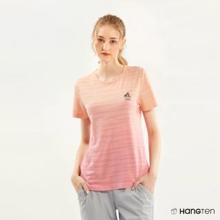 【Hang Ten】女裝-REGULAR FIT銅纖維無縫漸層透氣吸濕排汗短袖上衣(粉橘)