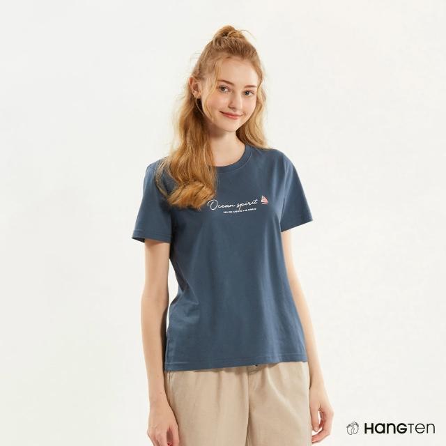 【Hang Ten】女裝-REGULAR FIT純棉航海小船印花短袖T恤(藍)