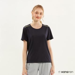【Hang Ten】女裝-REGULAR FIT涼感鋁片反光吸濕排汗抗臭短袖上衣(深藍)