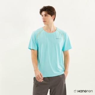 【Hang Ten】男裝-COMFORT FIT涼感鋁片跳色反光吸濕排汗抗臭短袖上衣(藍)