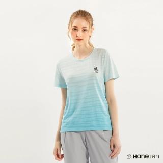【Hang Ten】女裝-REGULAR FIT銅纖維無縫漸層透氣吸濕排汗短袖上衣(藍)