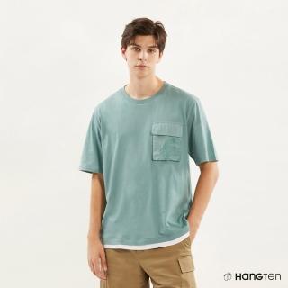 【Hang Ten】男裝-RELAXED FIT純棉假兩件航海印花短袖T恤(綠)
