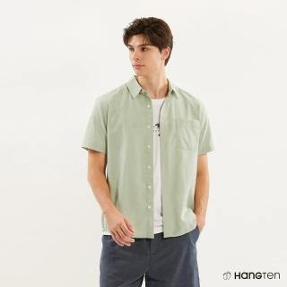 【Hang Ten】男裝-COMFORT FIT青年布休閒短袖襯衫(綠)