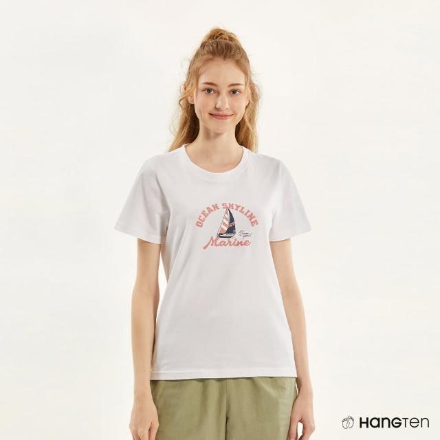 【Hang Ten】女裝-REGULAR FIT純棉航海帆船印花短袖T恤(米白)