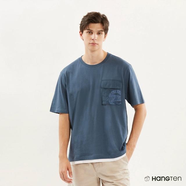 【Hang Ten】男裝-RELAXED FIT純棉假兩件航海印花短袖T恤(藍)