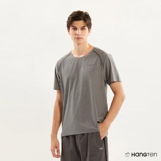 【Hang Ten】男裝-COMFORT FIT涼感鋁片跳色反光吸濕排汗抗臭短袖上衣(花紗灰)