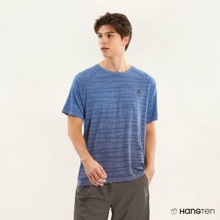 【Hang Ten】男裝-COMFORT FIT銅纖維無縫漸層透氣吸濕排汗短袖上衣(深藍)