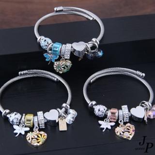 【Jpqueen】繽紛愛心蜻蜓吊飾串珠女性手環手鐲(3色可選)
