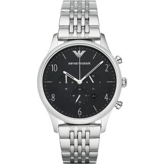 【EMPORIO ARMANI】Classic 紳士復刻經典三眼計時手錶-黑 畢業禮物(AR1863)