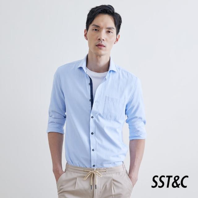 【SST&C.超值限定】藍色紋理口袋修身版長袖襯衫0312200014