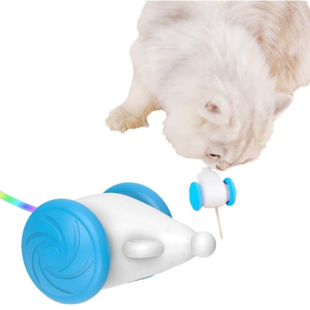 智能電動LED燈老鼠玩具(矽膠 USB 智能避障 待機 自動 逗貓 寵物玩具)