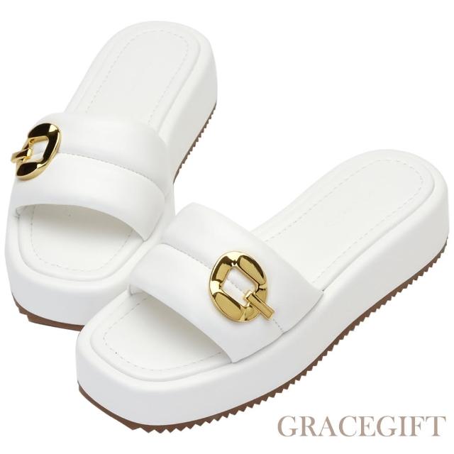 【Grace Gift】紀卜心聯名-泡泡棉花糖厚底拖鞋(白)
