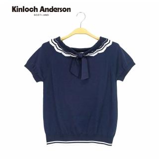 【Kinloch Anderson】短袖針織上衣 甜美花領綁帶假水手領片剪接針織T恤 KA108900256 金安德森女裝(藏青)