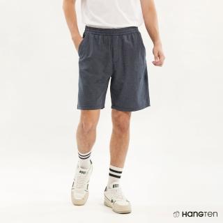 【Hang Ten】男裝-RELAXED FIT青年布鬆緊腰頭抽繩短褲(深藍)