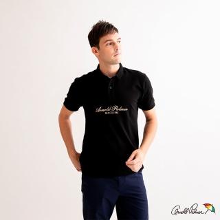 【Arnold Palmer 雨傘】男裝-英文簽名刺繡POLO衫(黑色)