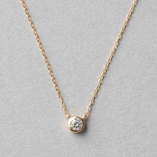 【ete】K18 經典單鑽包鑲鑽石項鍊-0.10ct(金色 玫瑰金色)