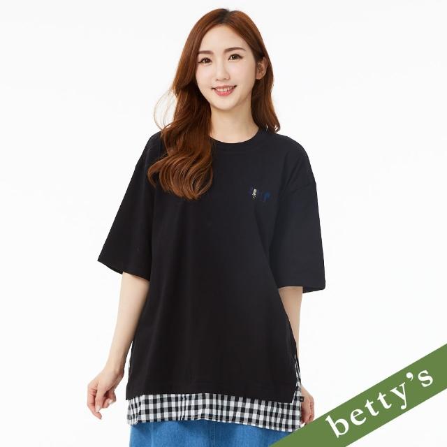 【betty’s 貝蒂思】下擺格子拼接短袖T-shirt(黑色)