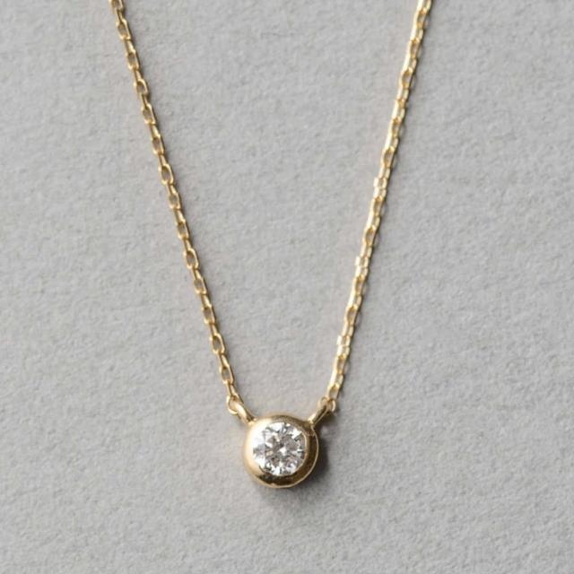 【ete】K18 經典單鑽包鑲鑽石項鍊-0.06ct(金色 玫瑰金色)