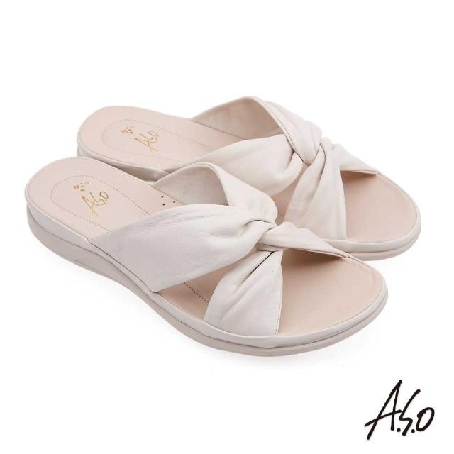 【A.S.O 阿瘦集團】舒活美型帶交叉扭結綿羊皮涼拖鞋(白色)