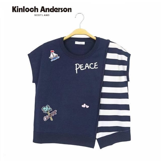 【Kinloch Anderson】短袖針織上衣 可愛塗鴉PEACE條紋剪接愛心椰子樹T恤 KA108900656  金安德森女裝(藏青)