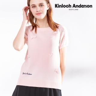 【Kinloch Anderson】短袖針織上衣 輕甜可愛蝴蝶結滿版網紗袖KA燙鑽T恤 KA108902010 金安德森女裝(粉紅)