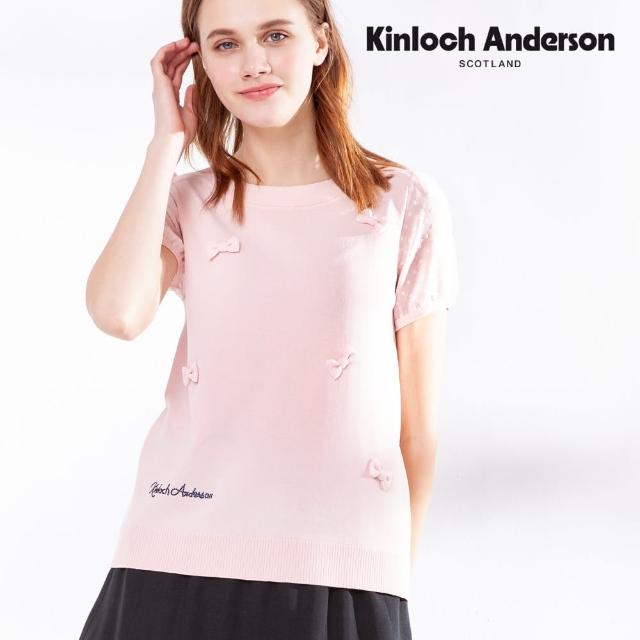 【Kinloch Anderson】短袖針織上衣 輕甜可愛蝴蝶結滿版網紗袖KA燙鑽T恤 KA108902010  金安德森女裝(粉紅)