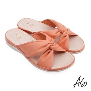 【A.S.O 阿瘦集團】舒活美型帶交叉扭結綿羊皮涼拖鞋(粉橘色)