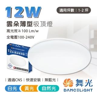 【DanceLight 舞光】12W 雲朵 LED吸頂燈 超薄吸頂燈 適用1-2坪(2入組)