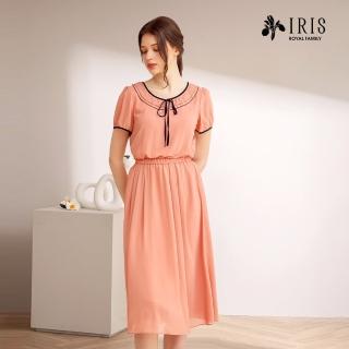【IRIS 艾莉詩】珊瑚橘滾邊配色長洋裝-2色(32650)