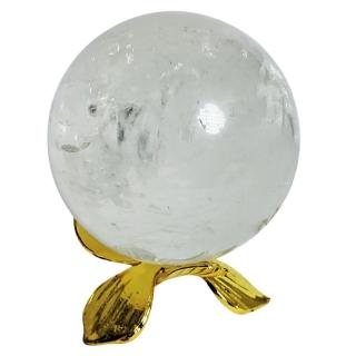 【十方佛教文物】水晶球5公分+金花瓣球座(大悲咒加持108遍.吉祥如意)
