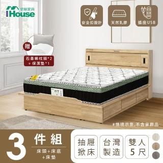 【IHouse】品田 房間3件組 雙人5尺(床頭箱、收納抽屜+掀床底、床墊)