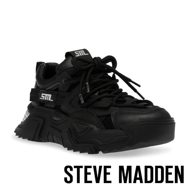 【STEVE MADDEN】KINGDOM 網布拼接綁帶老爹鞋(黑色)