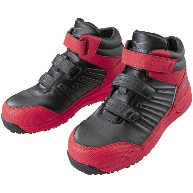 【MIZUNO 美津濃】防護鞋 輕量系列 寬楦 魔術帶式 塑鋼頭 工作鞋 黑紅 F1GA225609