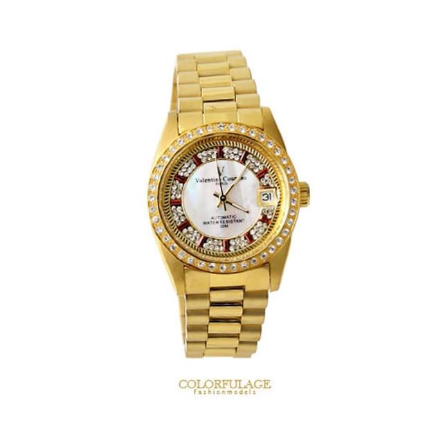【范倫鐵諾˙古柏】背面鏤空自動上鍊機械手錶 金色滿天星珍珠貝面錶盤