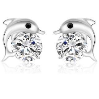 【I.Dear Jewelry】海豚愛戀-正白K-海豚與水晶造型耳環
