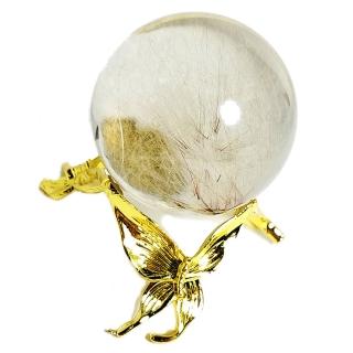 【十方佛教文物】天然髮晶球3.4公分+金蝴蝶球座(大悲咒加持108遍.吉祥如意)