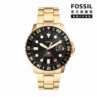 【FOSSIL 官方旗艦館】Fossil Blue 黃蜂跳色魅力GMT指針手錶 金色不鏽鋼錶帶 46MM FS5990