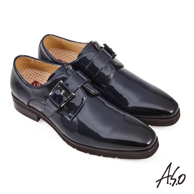 【A.S.O 阿瘦集團】霸足防潑水鏡面壓紋直套紳士鞋(深藍色)