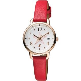 【agnes b.】藝術手繪星星時尚手錶-玫瑰金框x紅/26mm(VJ22-KR80R BH7010X1)