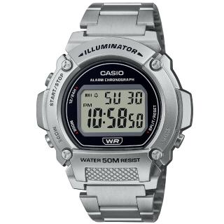 【CASIO 卡西歐】潮流復古圓形數位不鏽鋼腕錶/銀(W-219HD-1A)