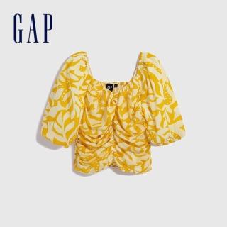 【GAP】女裝 法式復古泡泡袖短袖上衣-黃色(665292)