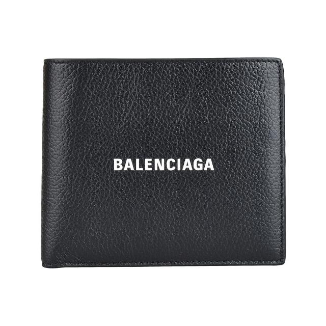 【Balenciaga 巴黎世家】BALENCIAGA燙印LOGO小牛皮4卡對折零錢短夾(黑)