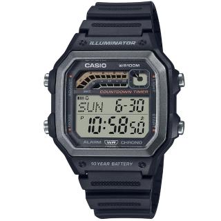【CASIO 卡西歐】方形簡約潮流數位電子腕錶/黑(WS-1600H-1A)