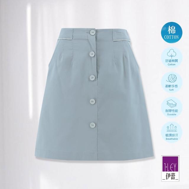 【ILEY 伊蕾】年輕感滾條格紋排釦短裙(淺藍色；M-XL；1232072039)