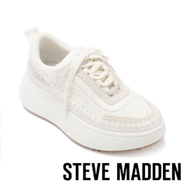 【STEVE MADDEN】DOUBLE TAKE 真皮編織綁帶厚底休閒鞋(白色)