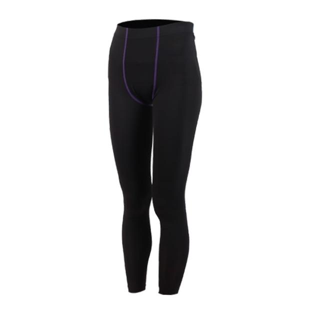 【FIRESTAR】女機能緊身長褲-慢跑 路跑 馬拉松(黑深紫)